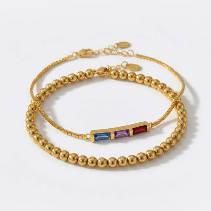 EYS Dainty Baguette Birthstone Bracelet and Beaded Stacking Bracelet Set