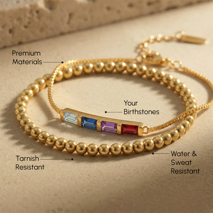 EYS Dainty Baguette Birthstone Bracelet and Beaded Stacking Bracelet Set