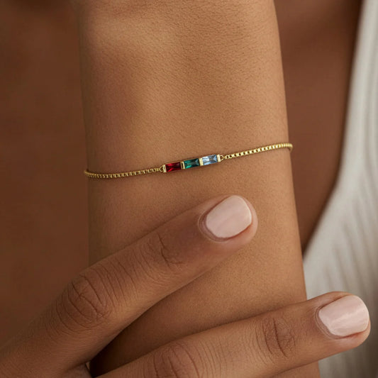 EYS Dainty Baguette Birthstone Bracelet